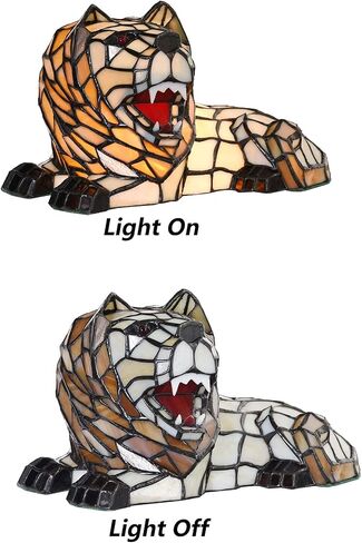 Bieye L10828 Roaring Lion Table Lamp Tiffany Style Stained Glass Accent Night Light for Children's Room Nursery Home Décor in Kuwait