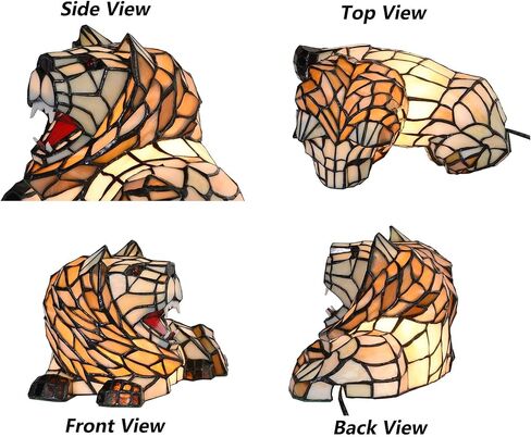 Bieye L10828 Roaring Lion Table Lamp Tiffany Style Stained Glass Accent Night Light for Children's Room Nursery Home Décor in Kuwait