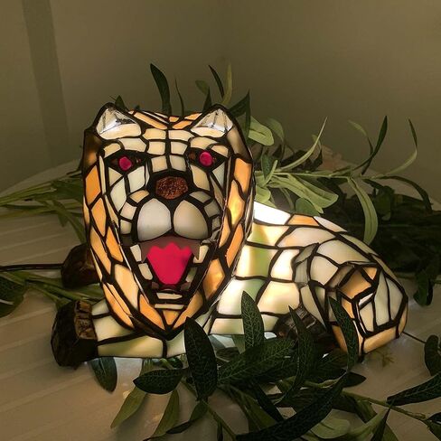 Bieye L10828 Roaring Lion Table Lamp Tiffany Style Stained Glass Accent Night Light for Children's Room Nursery Home Décor in Kuwait