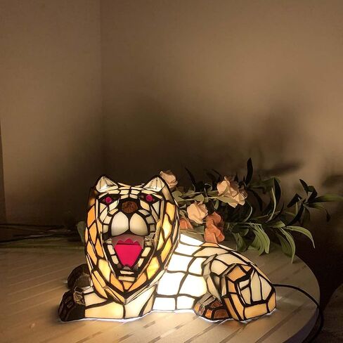 Bieye L10828 Roaring Lion Table Lamp Tiffany Style Stained Glass Accent Night Light for Children's Room Nursery Home Décor in Kuwait