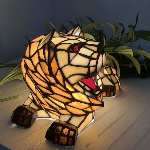 Bieye L10828 Roaring Lion Table Lamp Tiffany Style Stained Glass Accent Night Light for Children's Room Nursery Home Décor in Kuwait