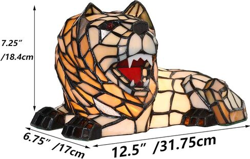 Bieye L10828 Roaring Lion Table Lamp Tiffany Style Stained Glass Accent Night Light for Children's Room Nursery Home Décor in Kuwait