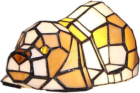 Bieye L10210 Tiffany Style Stained Glass Accent Dog Table Lamp for Home Decor, Orange in Kuwait