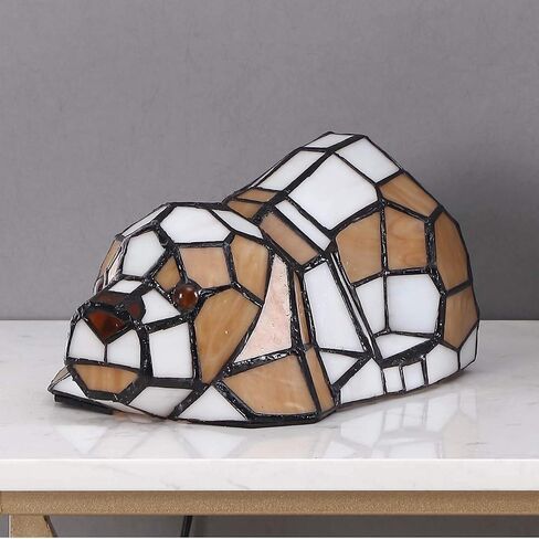 Bieye L10210 Tiffany Style Stained Glass Accent Dog Table Lamp for Home Decor, Orange in Kuwait