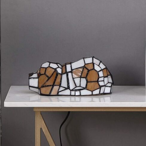 Bieye L10210 Tiffany Style Stained Glass Accent Dog Table Lamp for Home Decor, Orange in Kuwait