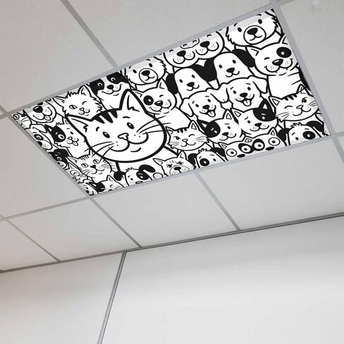 Fluorescent Light Covers, Black Line Dog Cat Magnetic Light Covers for Ceiling Lights, Cartoon Cute Animals Fluorescent Ceiling Shade Filters for Classroom Bedroom Office 4x2Ft x 1PCS in Kuwait