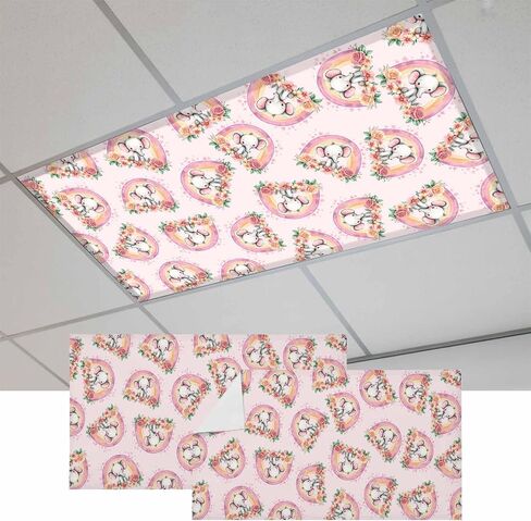 Fluorescent Light Covers, Pink Elephant Magnetic Light Covers for Ceiling Lights, Spring Floral Botanical Cartoon Rainbow Fluorescent Ceiling Shade Filters for Classroom Bedroom Office 4x2Ft x 4PCS in Kuwait