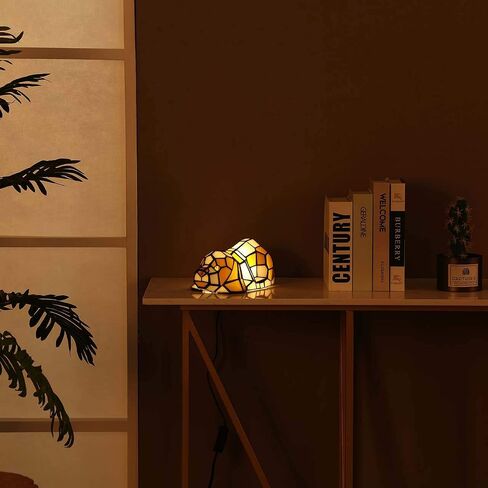 Bieye L10210 Tiffany Style Stained Glass Accent Dog Table Lamp for Home Decor, Orange in Kuwait