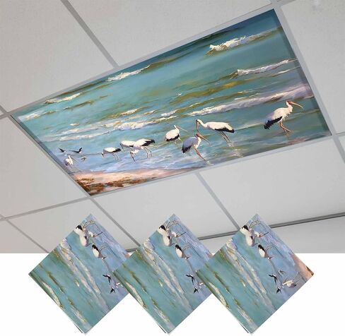 Fluorescent Light Covers, Ocean Seagull Magnetic Light Covers for Ceiling Lights, Summer Coastal Animal Beach Sky Painting Art Fluorescent Ceiling Shade for Classroom Bedroom Office 4x2Ft x 4PCS in Kuwait