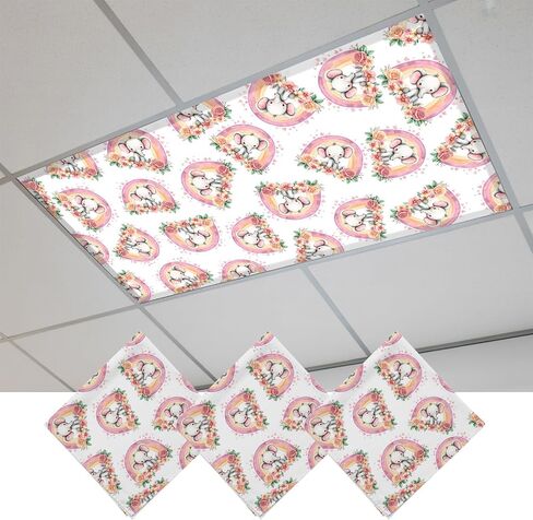Fluorescent Light Covers, Pink Elephant Magnetic Light Covers for Ceiling Lights, Spring Floral Cute Cartoon Rainbow Fluorescent Ceiling Shade Filters for Classroom Bedroom Office 4x2Ft x 4PCS in Kuwait