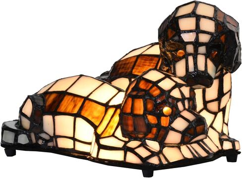 Bieye L10772 Dogs in Love Tiffany Style Stained Glass Accent Table Lamp Night Light for Bedside Living Room Bedroom Animal Pet Lovers Home Decoration in Kuwait
