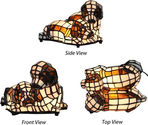 Bieye L10772 Dogs in Love Tiffany Style Stained Glass Accent Table Lamp Night Light for Bedside Living Room Bedroom Animal Pet Lovers Home Decoration in Kuwait