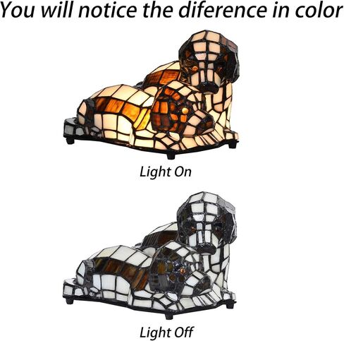 Bieye L10772 Dogs in Love Tiffany Style Stained Glass Accent Table Lamp Night Light for Bedside Living Room Bedroom Animal Pet Lovers Home Decoration in Kuwait