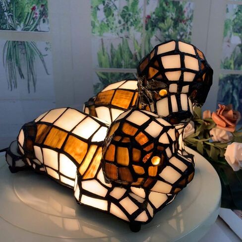 Bieye L10772 Dogs in Love Tiffany Style Stained Glass Accent Table Lamp Night Light for Bedside Living Room Bedroom Animal Pet Lovers Home Decoration in Kuwait