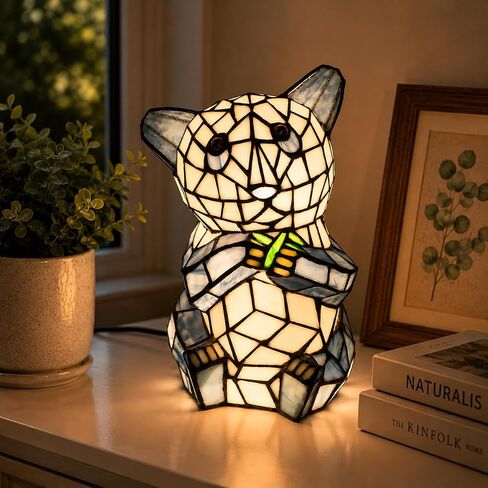 Bieye L10831 Sitting Panda Bear Eating Bamboo Shoots Tiffany Style Stained Glass Accent Table Lamp Night Light for Bedside Living Room Decoration in Kuwait