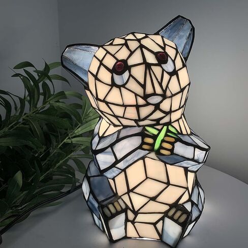 Bieye L10831 Sitting Panda Bear Eating Bamboo Shoots Tiffany Style Stained Glass Accent Table Lamp Night Light for Bedside Living Room Decoration in Kuwait