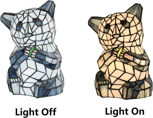 Bieye L10831 Sitting Panda Bear Eating Bamboo Shoots Tiffany Style Stained Glass Accent Table Lamp Night Light for Bedside Living Room Decoration in Kuwait