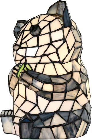 Bieye L10831 Sitting Panda Bear Eating Bamboo Shoots Tiffany Style Stained Glass Accent Table Lamp Night Light for Bedside Living Room Decoration in Kuwait