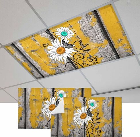 Fluorescent Light Covers, Daisy Butterfly Magnetic Light Covers for Ceiling Lights, Spring Floral Teal Butterflies Modern Art Fluorescent Ceiling Shade for Classroom Bedroom Office 4x2Ft x 4PCS in Kuwait