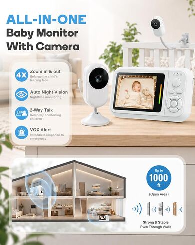 Baby Monitor with Camera and Audio, 2.8" Screen No WiFi Baby Monitor for Nursery and Travel, Portable Baby Camera Monitor with Auto Night Vision, VOX, 2-Way Talk, Temperature Sensor & Lullabies in Kuwait