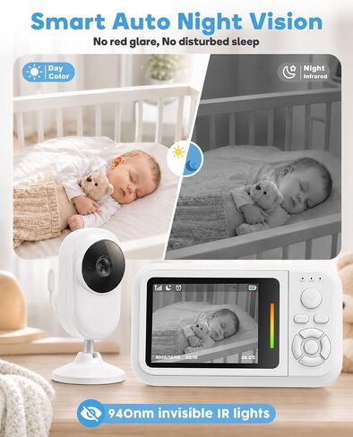 Baby Monitor with Camera and Audio, 2.8" Screen No WiFi Baby Monitor for Nursery and Travel, Portable Baby Camera Monitor with Auto Night Vision, VOX, 2-Way Talk, Temperature Sensor & Lullabies in Kuwait