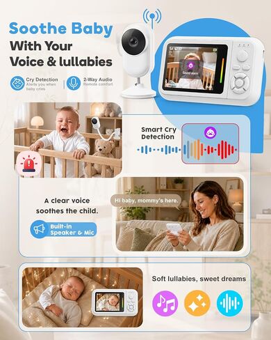Baby Monitor with Camera and Audio, 2.8" Screen No WiFi Baby Monitor for Nursery and Travel, Portable Baby Camera Monitor with Auto Night Vision, VOX, 2-Way Talk, Temperature Sensor & Lullabies in Kuwait