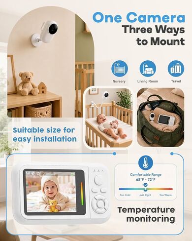 Baby Monitor with Camera and Audio, 2.8" Screen No WiFi Baby Monitor for Nursery and Travel, Portable Baby Camera Monitor with Auto Night Vision, VOX, 2-Way Talk, Temperature Sensor & Lullabies in Kuwait