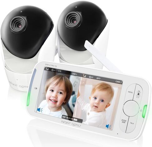 Infant Optics DXR-8 PRO SS (Split-Screen), Patented Simultaneous Dual Audio (SDA), 5" HD Video Baby Monitor with 2 Cameras, Patented A.N.R., No WiFi, Pan Tilt Zoom, Hack-Proof in Kuwait