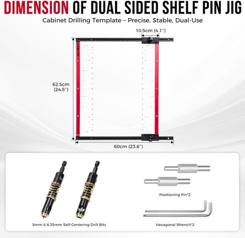 LUNYEE Shelf Pin Jig with Self-Centering Drill Bits, 1/4 Inch & 5mm Shelf Pin Drilling Jig for 32mm System, Cabinet Hole Drilling Template, Cabinet Installation, Closet Shelving, 17 Hole Rows in Kuwait