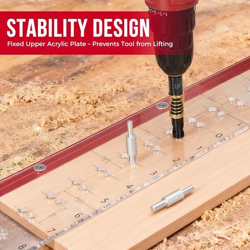 LUNYEE Shelf Pin Jig with Self-Centering Drill Bits, 1/4 Inch & 5mm Shelf Pin Drilling Jig for 32mm System, Cabinet Hole Drilling Template, Cabinet Installation, Closet Shelving, 17 Hole Rows in Kuwait