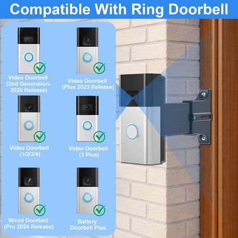Adjustable 2" to 4.7" Doorbell Extender Mount for Ring (2nd Gen-2020 Release), Brick Mount Extension Doorbell Angle Mount, Brick Wall Mounting Bracket Holder Accessories for Wider View in Kuwait