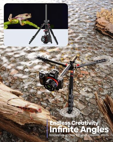 CAMBOFOTO 68" Camera Tripod, Overhead Tripod Horizontal, Detachable Monopod | Tripod for Camera with Metal Ball Head & Spiked feet, Macro & Overhead Shooting, 1/4" Arca QR Plate, 33lb Load Capacity in Kuwait