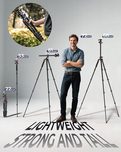 CAMBOFOTO 68" Camera Tripod, Overhead Tripod Horizontal, Detachable Monopod | Tripod for Camera with Metal Ball Head & Spiked feet, Macro & Overhead Shooting, 1/4" Arca QR Plate, 33lb Load Capacity in Kuwait