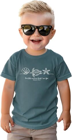 KEKEMI Kid Toddler Boys Christian Shirt Be Still and Know T-Shirt Jesus Religious Bible Verse Tees Vacation Sea Turtle Tops in Kuwait