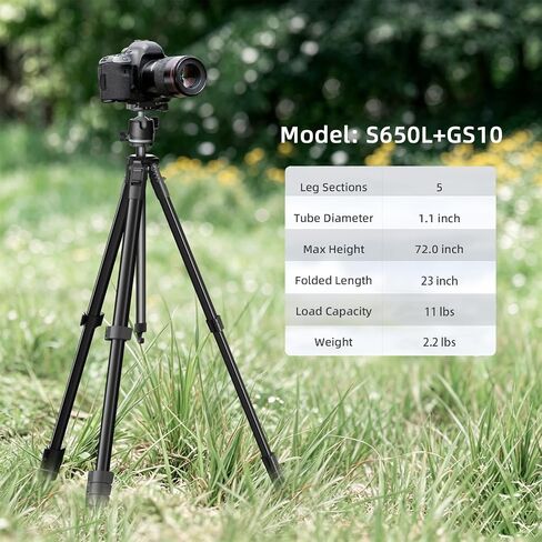 KINGJOY 72'' Aluminum Camera Tripod, Travel Tripod with 360° Ball Head, Phone Holder, Carry Bag, Wireless Remote Control, Compatible with DSLR, Phone, Spotting Scopes, Laser Level, Max Load 11 lb in Kuwait