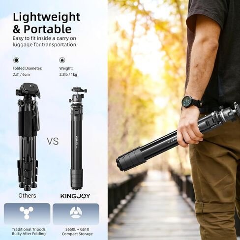 KINGJOY 72'' Aluminum Camera Tripod, Travel Tripod with 360° Ball Head, Phone Holder, Carry Bag, Wireless Remote Control, Compatible with DSLR, Phone, Spotting Scopes, Laser Level, Max Load 11 lb in Kuwait