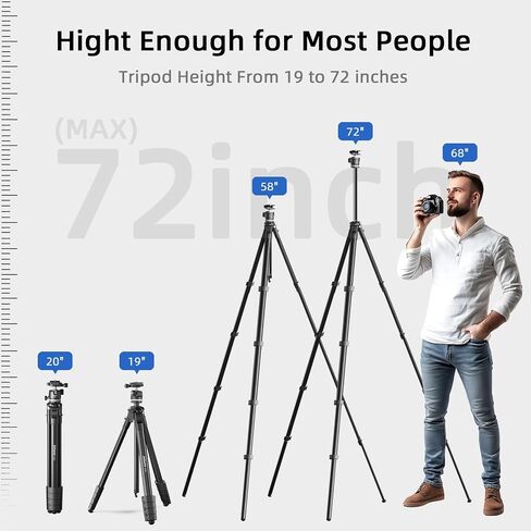 KINGJOY 72'' Aluminum Camera Tripod, Travel Tripod with 360° Ball Head, Phone Holder, Carry Bag, Wireless Remote Control, Compatible with DSLR, Phone, Spotting Scopes, Laser Level, Max Load 11 lb in Kuwait