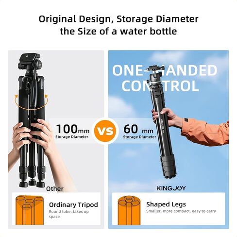 KINGJOY 72'' Aluminum Camera Tripod, Travel Tripod with 360° Ball Head, Phone Holder, Carry Bag, Wireless Remote Control, Compatible with DSLR, Phone, Spotting Scopes, Laser Level, Max Load 11 lb in Kuwait
