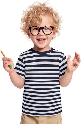 Toddler Boy's Striped Shirts | Short Sleeve Tee, Boys Girls, Back to School, Crew Neck, Active, 18M-5T, Summer, Casual, Loose, Rounded, Play, Running in Kuwait
