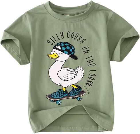 MODNTOGA Toddler Boy Silly Goose T-Shirt Funny Goose On The Loose Graphic Tee Shirt Kid Boys Short Sleeve Summer Outfit Tops in Kuwait