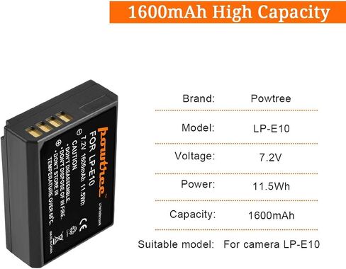 LP-E10 2-Pack 1600mAh Replacement for Canon LP E10 Battery and LCD Dual Charger Compatible with Canon EOS Rebel T7 T6 T5 T3 T100,Kiss X50 X70 X80 X90,EOS 1100D 1200D 1300D 2000D 3000D 4000D Cameras in Kuwait
