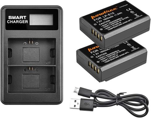 LP-E10 2-Pack 1600mAh Replacement for Canon LP E10 Battery and LCD Dual Charger Compatible with Canon EOS Rebel T7 T6 T5 T3 T100,Kiss X50 X70 X80 X90,EOS 1100D 1200D 1300D 2000D 3000D 4000D Cameras in Kuwait