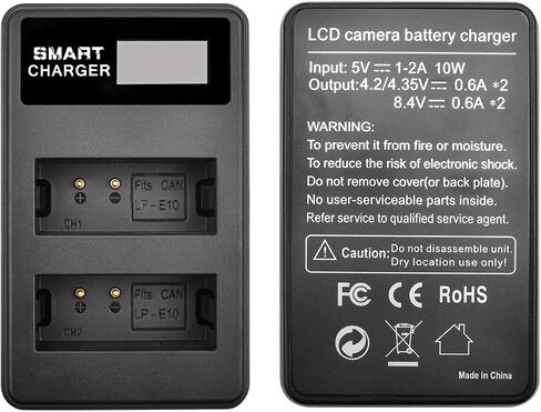 LP-E10 2-Pack 1600mAh Replacement for Canon LP E10 Battery and LCD Dual Charger Compatible with Canon EOS Rebel T7 T6 T5 T3 T100,Kiss X50 X70 X80 X90,EOS 1100D 1200D 1300D 2000D 3000D 4000D Cameras in Kuwait
