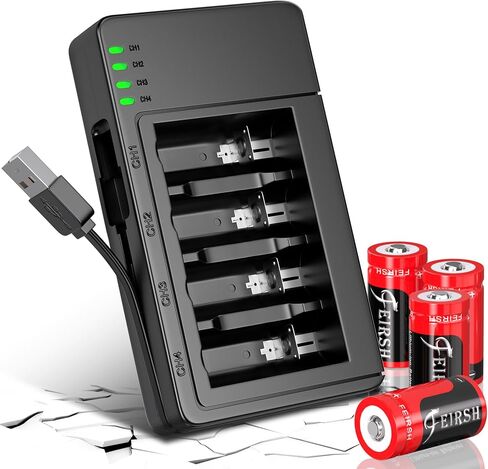 4 Pack 123A Rechargeable Batteries Set with Charger, Universal Replacement Batteries for Arlo Cameras, Alarm System and Flashlight in Kuwait