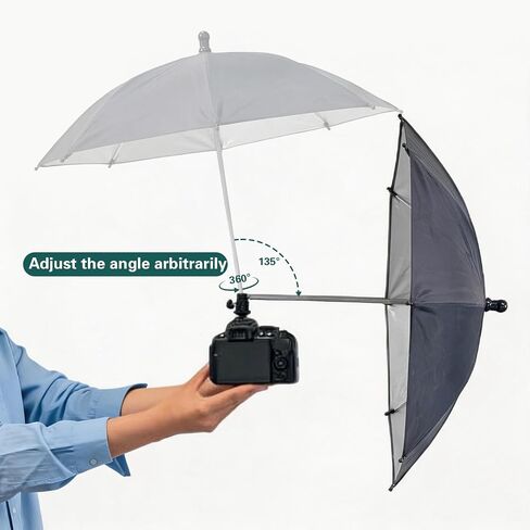 DSLR Mirrorless Camera Hot Shoe Umbrella, 19.7 Inch Large Diameter 360 Swivel Adjustable Waterproof Camera Sun Shade & Rain Cover Protector for Outdoor Photographing Filming in Kuwait