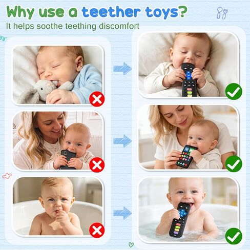 2 Pack Remote & Phone Teething Toys for 0-6 6-12 Months, BPA Free Silicone | Multi-Texture for Teething Relief, Baby Chew Toy, Easy to Clean, Easy to Grip, Baby Teether, Gifts for Newborns Infants in Kuwait