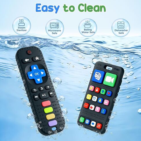 2 Pack Remote & Phone Teething Toys for 0-6 6-12 Months, BPA Free Silicone | Multi-Texture for Teething Relief, Baby Chew Toy, Easy to Clean, Easy to Grip, Baby Teether, Gifts for Newborns Infants in Kuwait