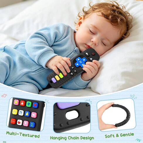 2 Pack Remote & Phone Teething Toys for 0-6 6-12 Months, BPA Free Silicone | Multi-Texture for Teething Relief, Baby Chew Toy, Easy to Clean, Easy to Grip, Baby Teether, Gifts for Newborns Infants in Kuwait