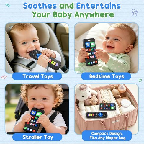 2 Pack Remote & Phone Teething Toys for 0-6 6-12 Months, BPA Free Silicone | Multi-Texture for Teething Relief, Baby Chew Toy, Easy to Clean, Easy to Grip, Baby Teether, Gifts for Newborns Infants in Kuwait