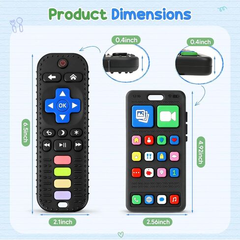 2 Pack Remote & Phone Teething Toys for 0-6 6-12 Months, BPA Free Silicone | Multi-Texture for Teething Relief, Baby Chew Toy, Easy to Clean, Easy to Grip, Baby Teether, Gifts for Newborns Infants in Kuwait